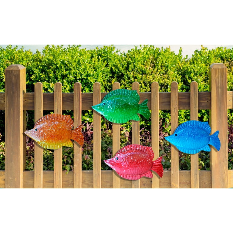 DEKADRON Metal Wall Art - Fish Family Sign, Indoor/Outdoor Decoration (39"W X 26"H)