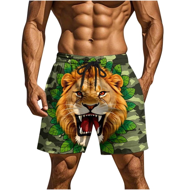 Pantalones de Natación de Cintura Elástica de los Hombres con Impresión Divertida Doble Bolsillo de Cinco Puntos Pantalones Cortos de Playa, Pantalones Cortos de Cintura Elástica de los Hombres con B