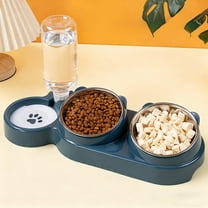 3 in 1 Cat Bowl, Cat Food and Water Bowl Set with Water Dispenser and Stainless Steel Bowls, 15° Tilted Pet Raised Three Bowls for Indoor Cats, Small or Medium Sized Dogs, Cat Bowls Elevated