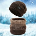 thumbnail image 2 of GPOECD Men's Gradient Knitted Winter Scarf and Winter Hat Warm Neck Cover Outdoor Two Piece Set Z03_Brown,One Size, 2 of 3
