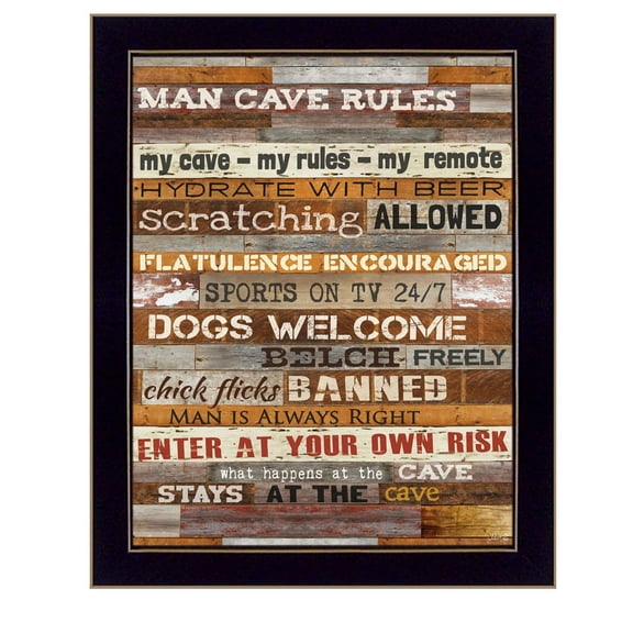 Man Cave Rules By Marla Rae Printed Framed Wall Art Wood Multi-Color