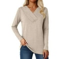 thumbnail image 2 of felwors Women Long Sleeve Tunic Tops for Leggings V Neck Button Loose T Shirts 2025 Fall Casual Blouse Sweatshirt Beige, M, 2 of 6
