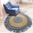 thumbnail image 3 of Desert Fields and Evette Rios Cora 5'6" Round Denim Blue Cotton and Jute Fringed Indoor Area Rug, 3 of 9