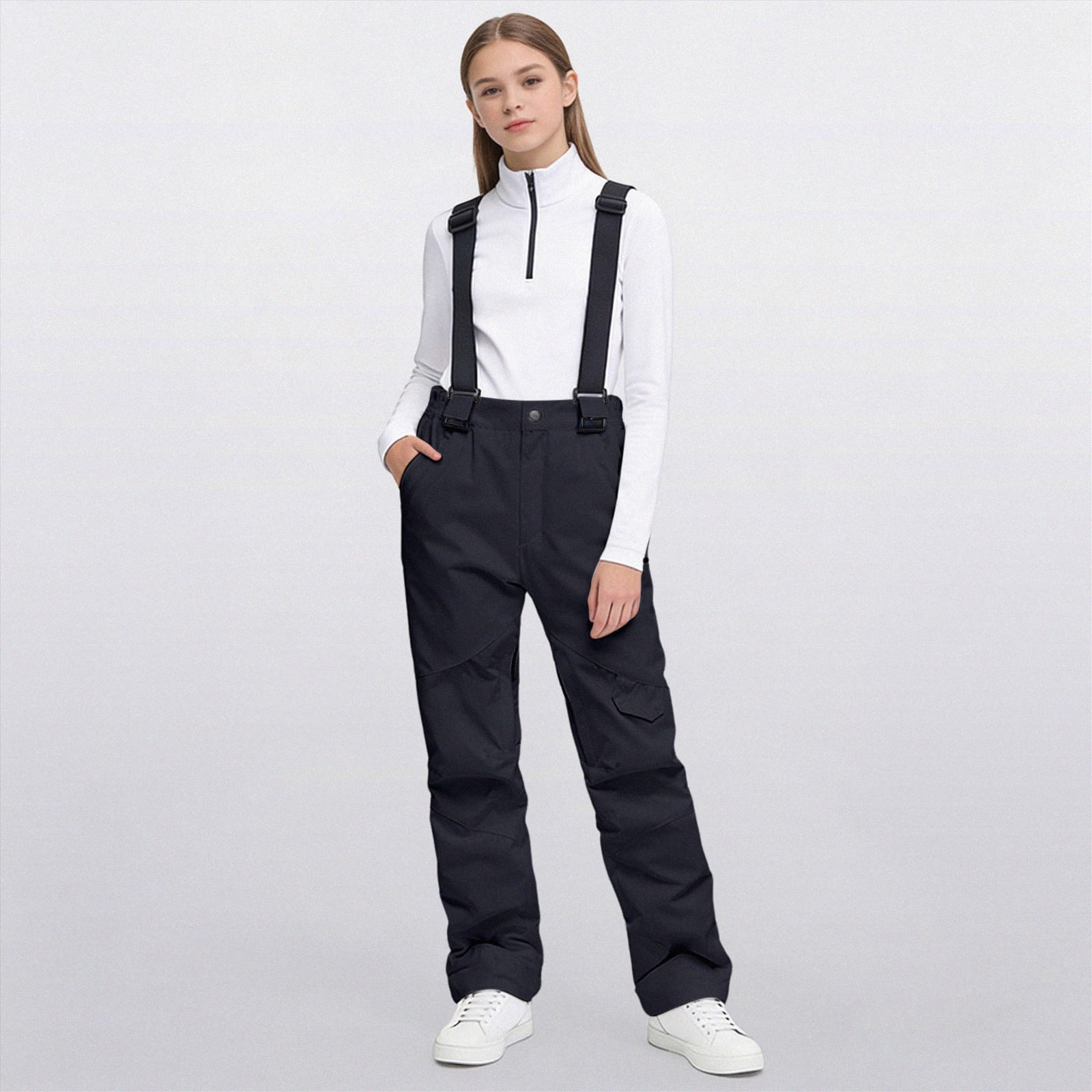 HCNTES Toddler Snow Bib Overalls Kids Waterproof Ski Pants Adjustable Design Warm Winter Outdoor Wear(A-Black,L)