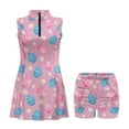 thumbnail image 4 of COEQINE Easter Egg Floral Pink Print Tennis Dress for Women Lightweight Stand Collar Exercise Dresses with Collared Design Soft 2 Pieces Golf Outfits with Shorts 2 Pockets, M, 4 of 7