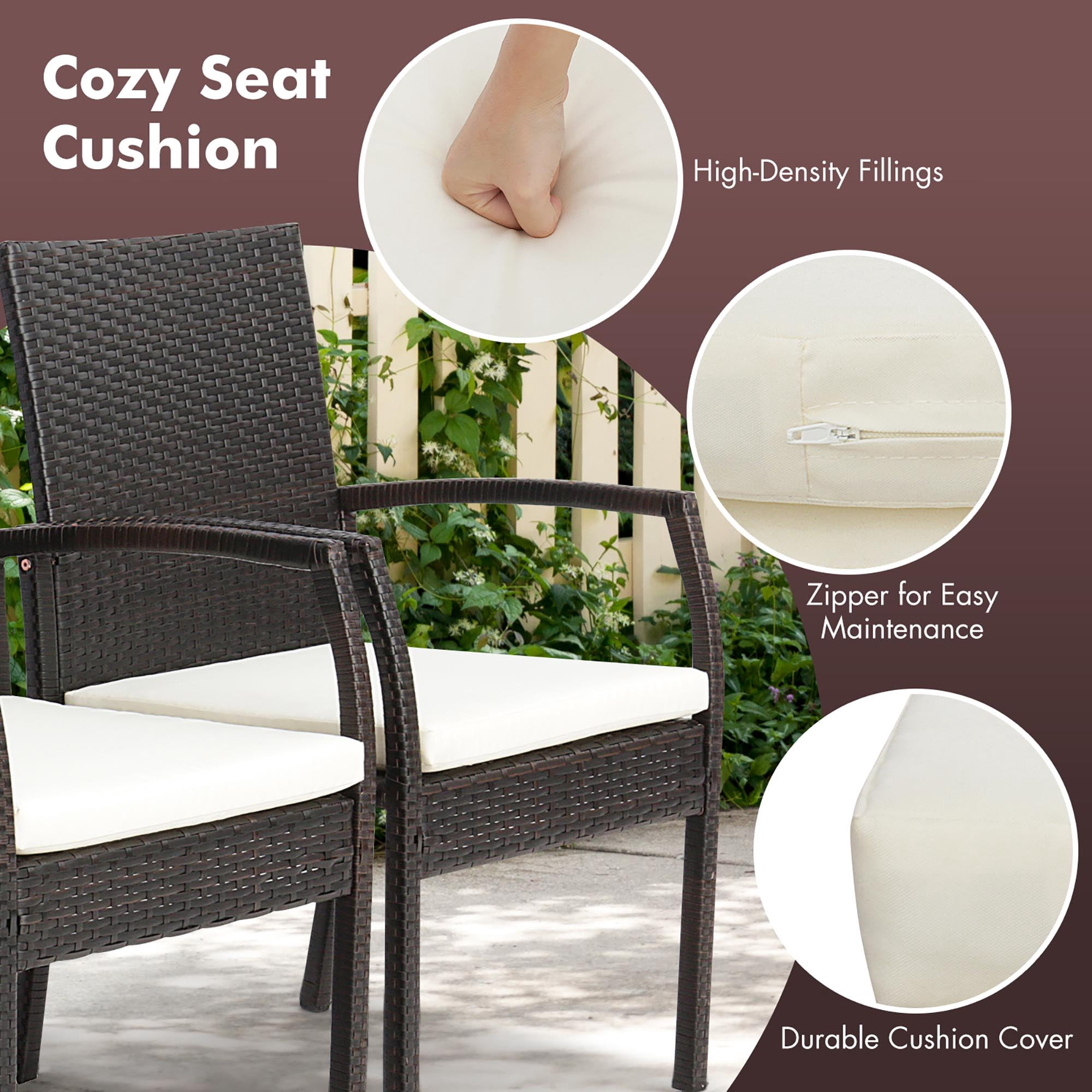 Gymax 2PCS Patio PE Rattan Wicker Dining Armchairs Outdoor Chair w/ Removable Cushion