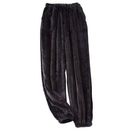 

Men Flannel Fleece Pajama Pants Plush Cinch Lounge Jogger Drawstring Trousers