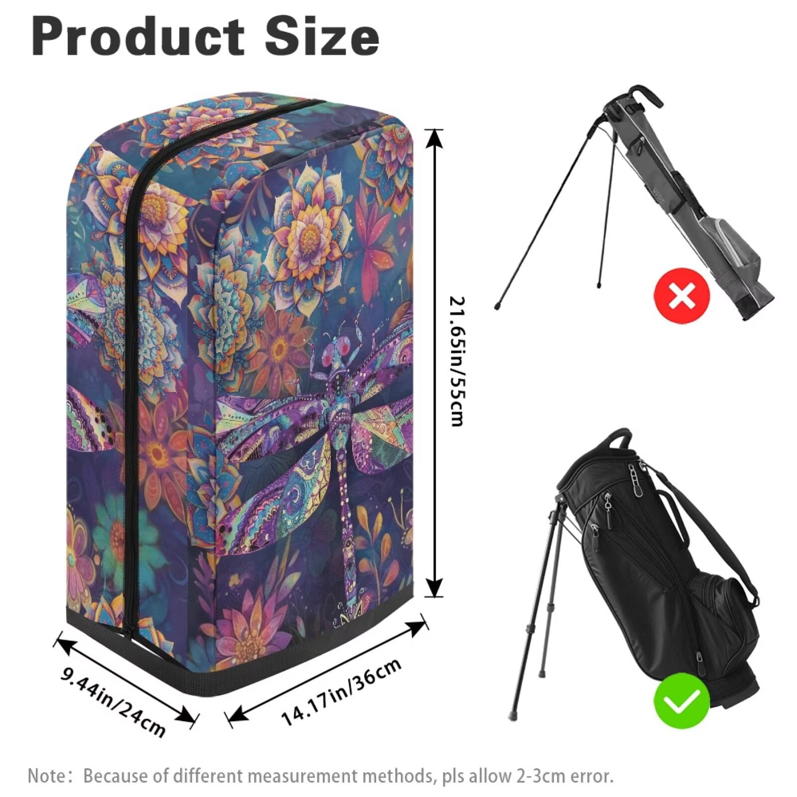 Chririnla Boho Mandala Dragonfly Golf Bag Dust Cape Club Protection Cape with Snap Button & Zipper Waterproof & Dustproof for All Weather
