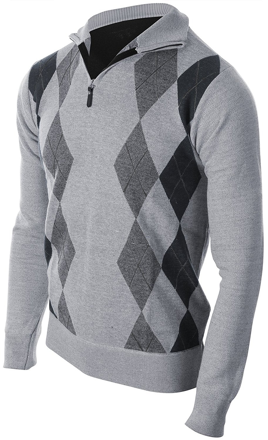 Mens Argyle Zip Up Golf Long Sleeve 