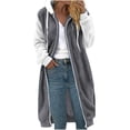 thumbnail image 2 of Womens Long Jacket Trendy Color-blocking Plus Size Fleece Long Sleeve Hooded Outerwear Fall Winter Thick Warm Soft Lightweight Casual Comfortable Plush Coat, 2 of 4