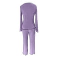 thumbnail image 5 of QHFBli Womens Ribbed Knit Pajama Sets 2 Piece Lounge Set Long Sleeve Button Down Pjs Sleepwear Set with Pockets, 5 of 6