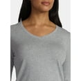 thumbnail image 4 of Time and Tru Women's Cotton V-Neck Tee with Long Sleeves, Sizes XS-XXXL, 4 of 5