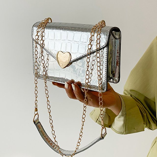 Bolso bandolera para mujer Bolso bandolera de PU con patrón de cocodrilo (Plata)