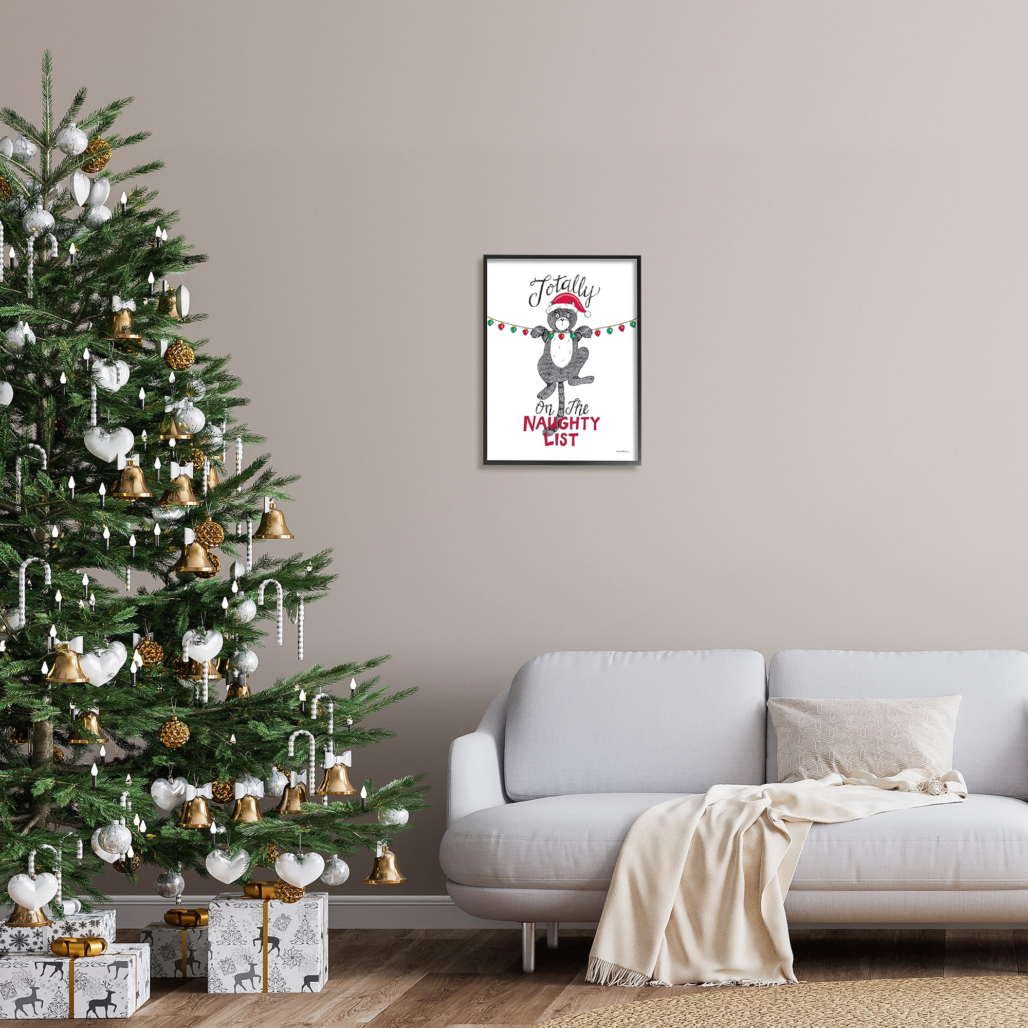 Stupell Industries Naughty List Cat Phrase Holiday Painting Black Framed Art Print Wall Art, 16 x 20