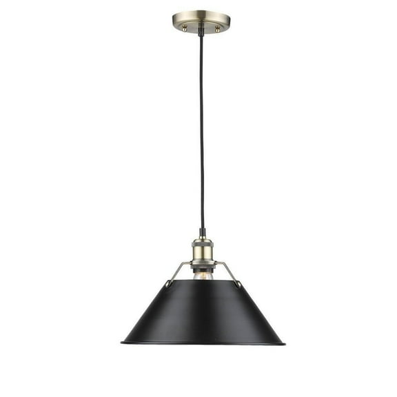 1 Light Large Pendant in Durable Style 10 inches High By 14 inches Wide-Aged Brass Finish-Matte Black Shade Color Bailey Street Home 170-Bel-4159335