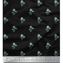Soimoi Cotton Duck Fabric Dot,Leaves & Rose Floral Print Sewing Fabric Yard 42 Inch Wide