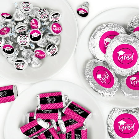 Pink Grad - Best is Yet to Come - Mini Candy Bar Wrappers, Round Candy Stickers and Circle Stickers - 2019 Pink Graduation Party Candy Favor Sticker Kit - 304