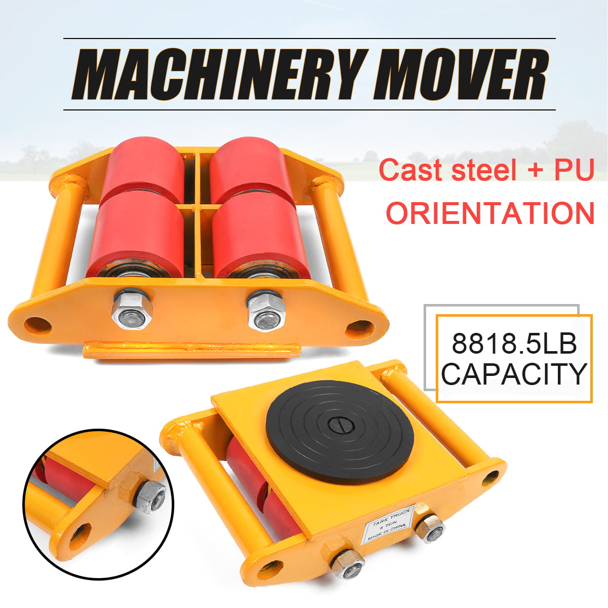 Heavy Duty Machine Dolly Skate Machinery Roller Mover Cargo Trolley 6Ton 13200lb 