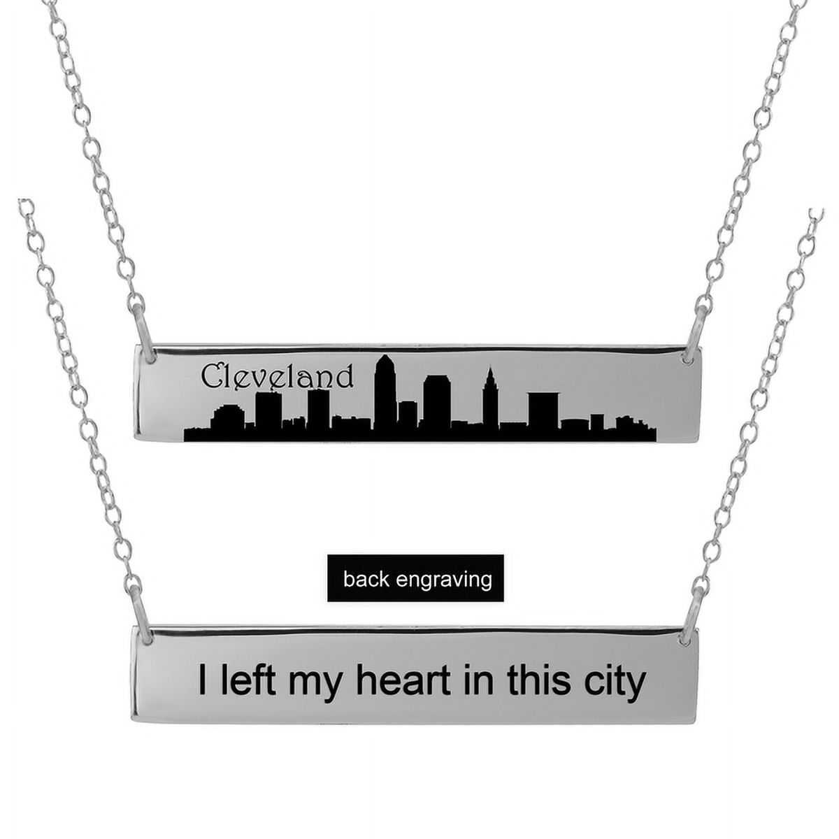 Personalized Sterling Silver, Gold Plated, 10k or 14k City Skyline Bar Necklace With 18 inch Link Chain
