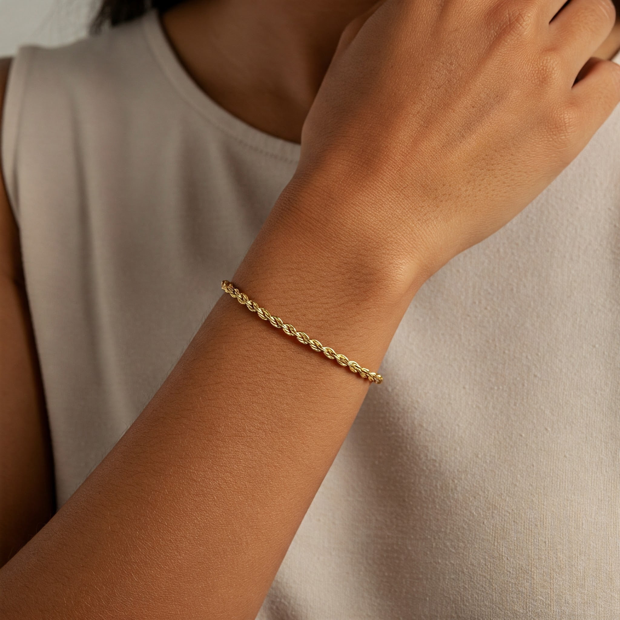 Tilo Jewelry 10K Yellow Gold Diamond-Cut Rope Chain Bracelet with Secure Lobster Lock | 4mm - 7.5 Inch | Everyday Bracelet for Men, Women, Unisex