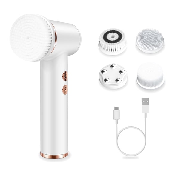 Electric Facial Cleansing Brush with 4 Brush Heads and 5 Speeds, IPX6 Waterproof, Type-C Fast Charging, for Deep Cleansing, Exfoliating, Pore Minimizing, and Makeup Removal