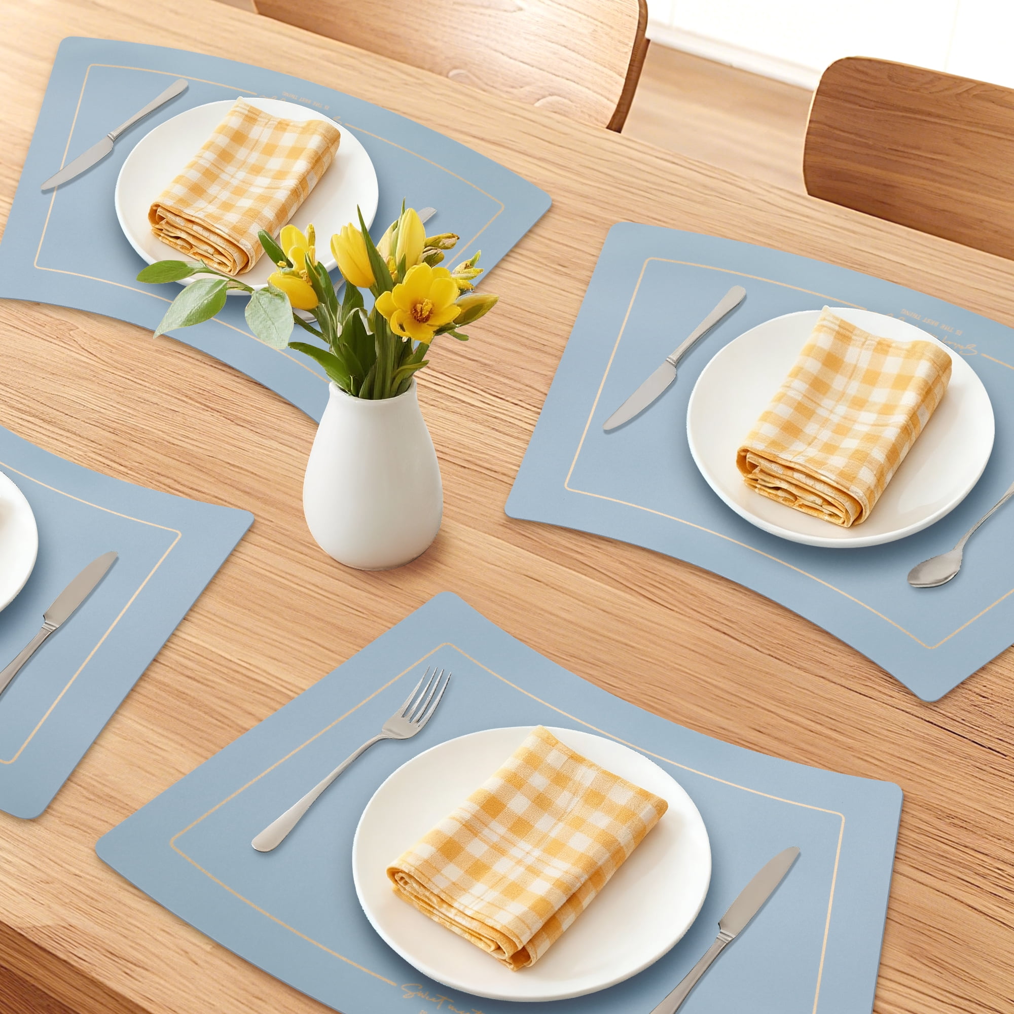 Unique Bargains 6Pcs Faux Leather Heat Resistant Placemats Light Blue 20.1x11.8inch