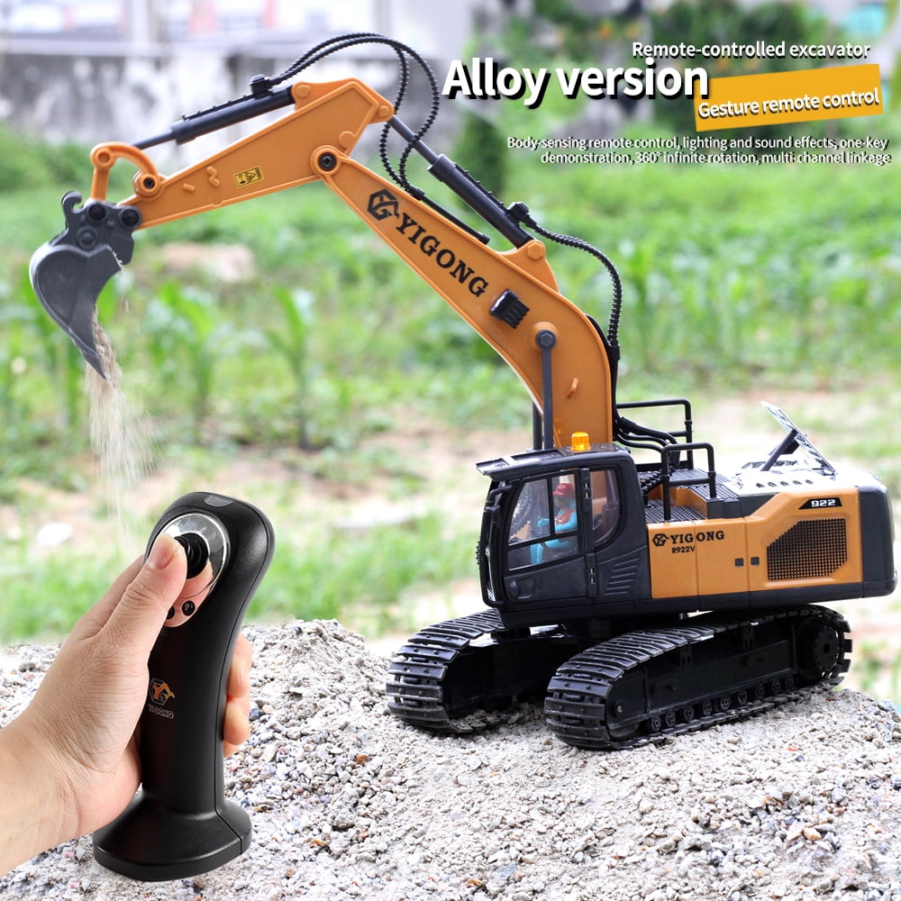 1:20 Inductive Infinite Rotation Remote Control Excavator, 11 Channel RC Construction Vehicle Toys, Rechargeable RC Engineering Car Gifts，2 Battery