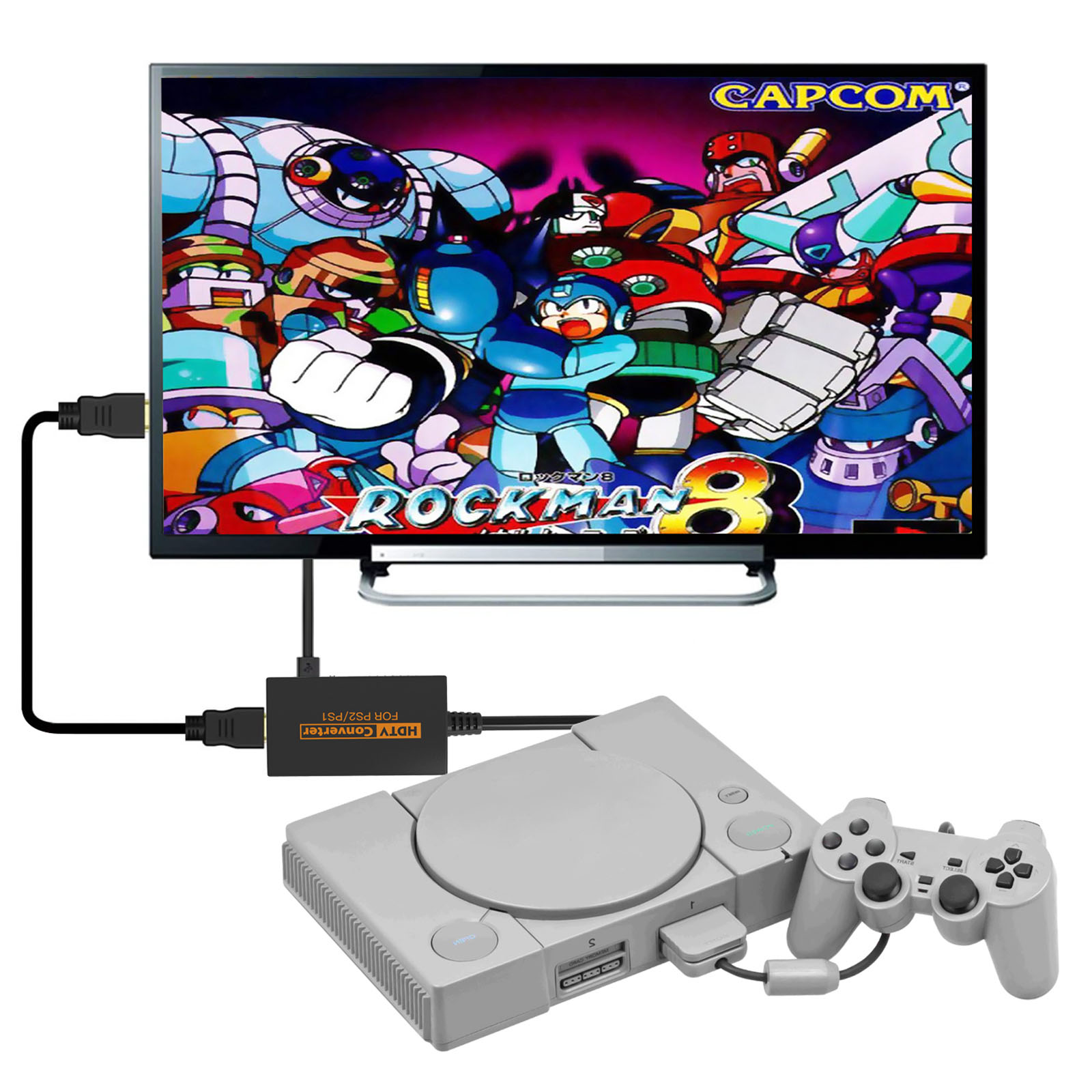 AV Converter HDMI-Compatible Cable for PS2 & PS1 Console to 1080P HDMI-Compatible Adapter with USB Cable Plug & for Play