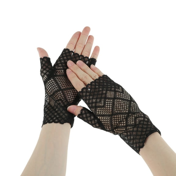 Unique Bargains 1 Pair Sunblock Fingerless Gloves Argyle Lace Sun Block Driving Gloves for Women Black