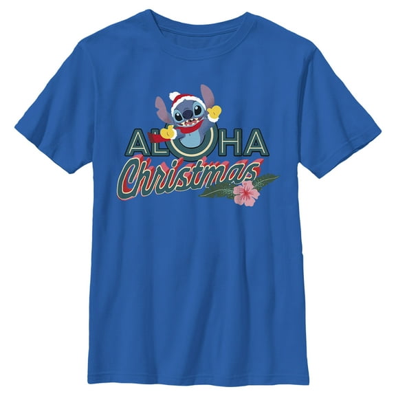 Boy's Lilo & Stitch Aloha Christmas  Graphic Tee Royal Blue Small