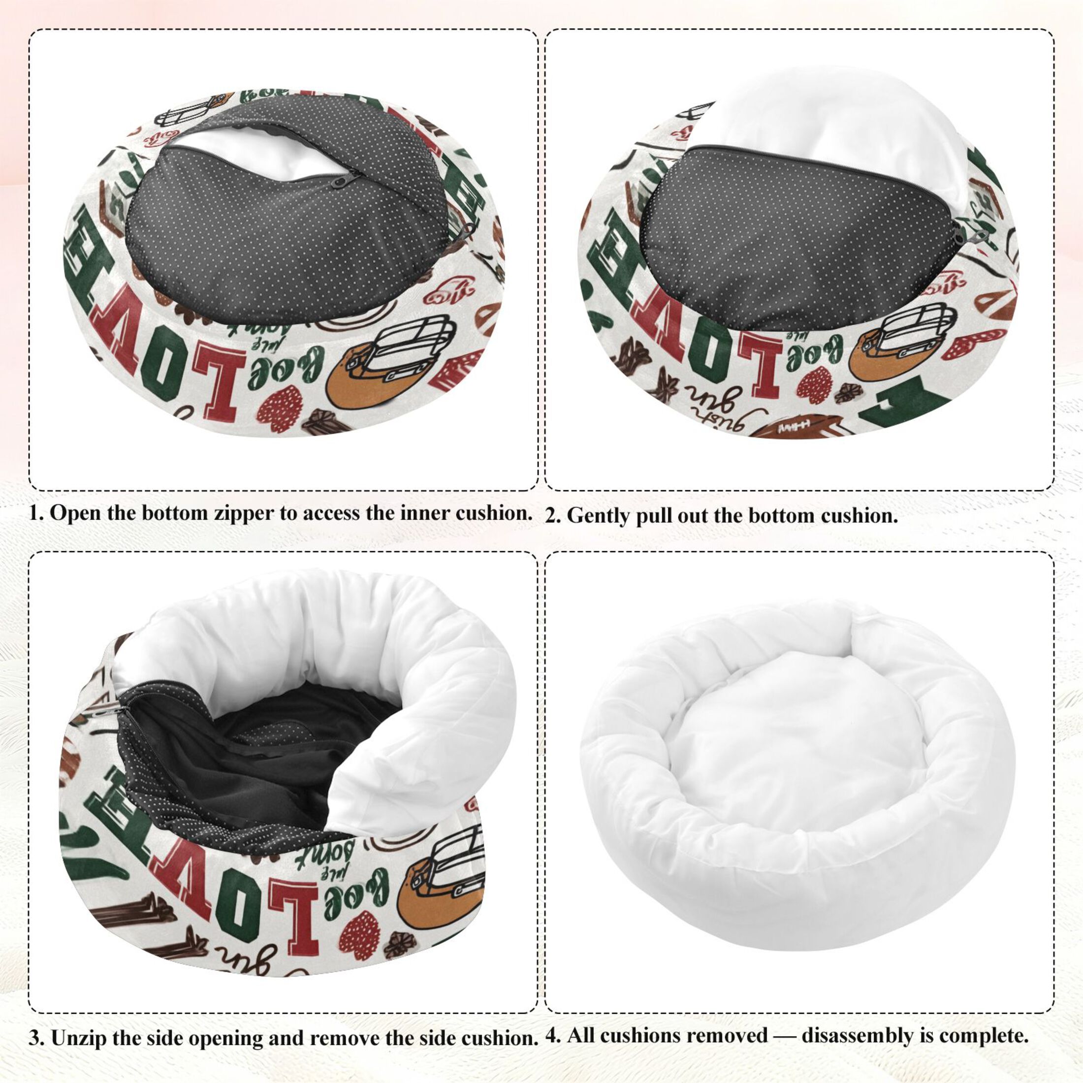 Iauyy Pet Couch Donut Cat Bed for Indoor Cats/Small Dogs Washable & Machine with Non-slip Bottom Calming Cat Furniture, Love Sports (M)