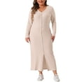 thumbnail image 2 of Agnes Orinda Plus Size Dress for Women V Neck Long Sleeve Ribbed Knit Button Down Bodycon Dresses 1X Apricot, 2 of 6