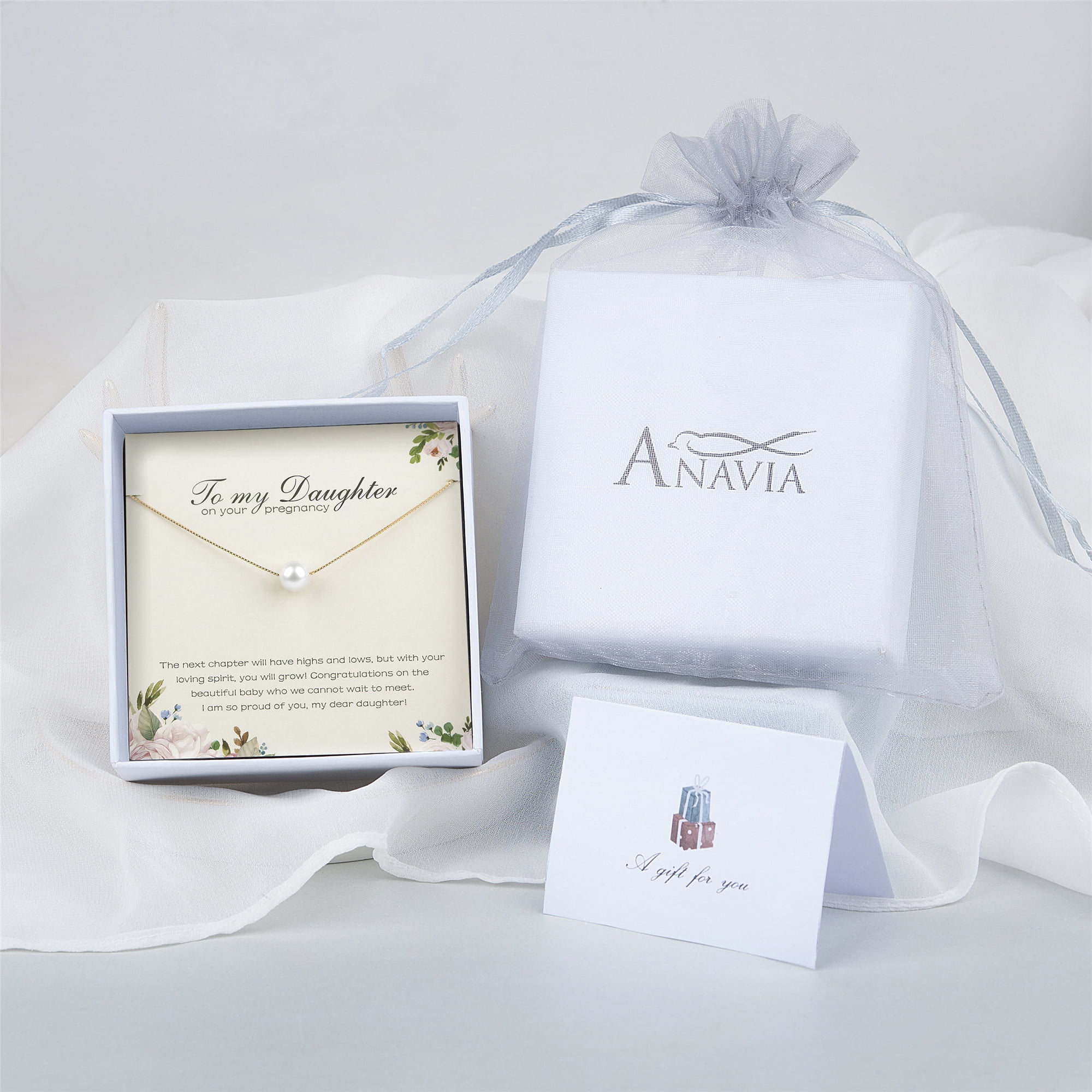 Anavia to Daughter Pregnancy Gift from Mom, Pregnancy Mom Pearl Necklace for Daughter, To My Daughter on your Pregnancy -[White Pearl + Gold Chain]