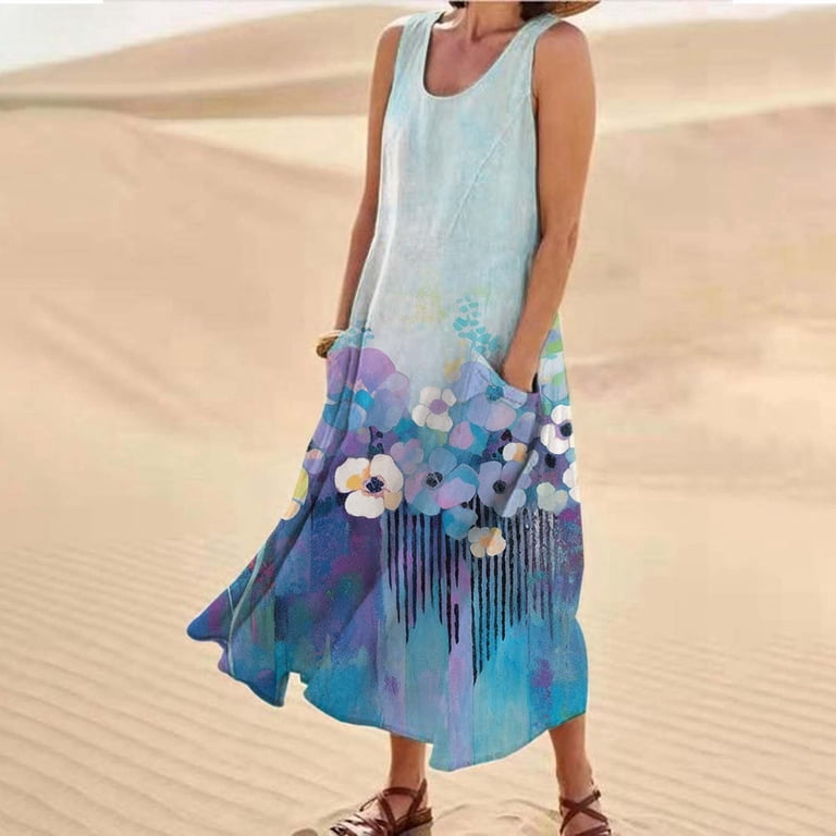 Women's Stylish Casual Long Vest Dress with Crew Neck and Side Pockets  Flowy Comfortable Everyday Wear - Walmart.com
