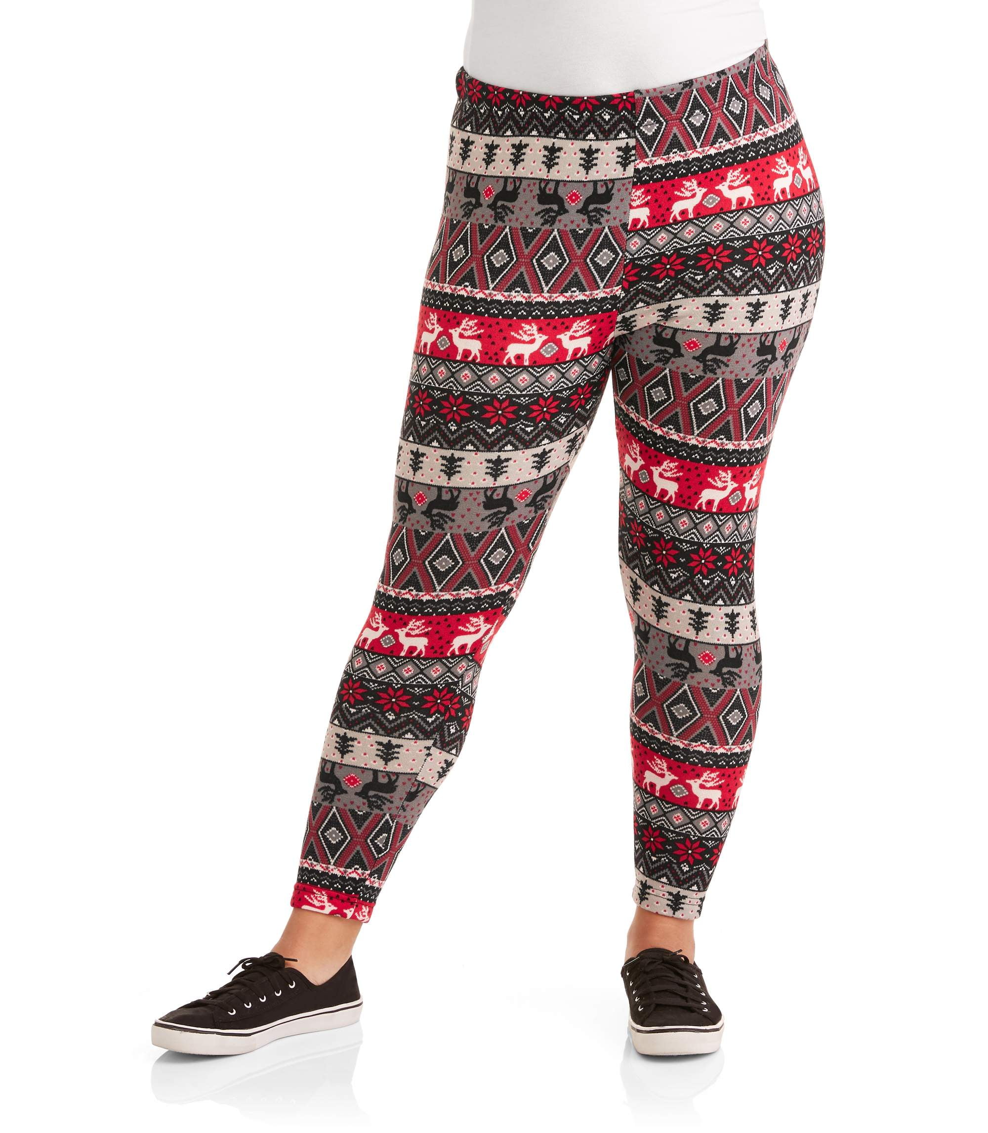 Faded Glory Women's Plus Fleece Lined Holiday Printed Legging 2 Pack