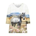 thumbnail image 2 of TaTaai Women Fashion Printed Loose Tops 3/4 Sleeve V Neck Pullover Casual Elegant Blouse Lightweight Soft Spring Summer Daily Work Outfits Gift, 2 of 5