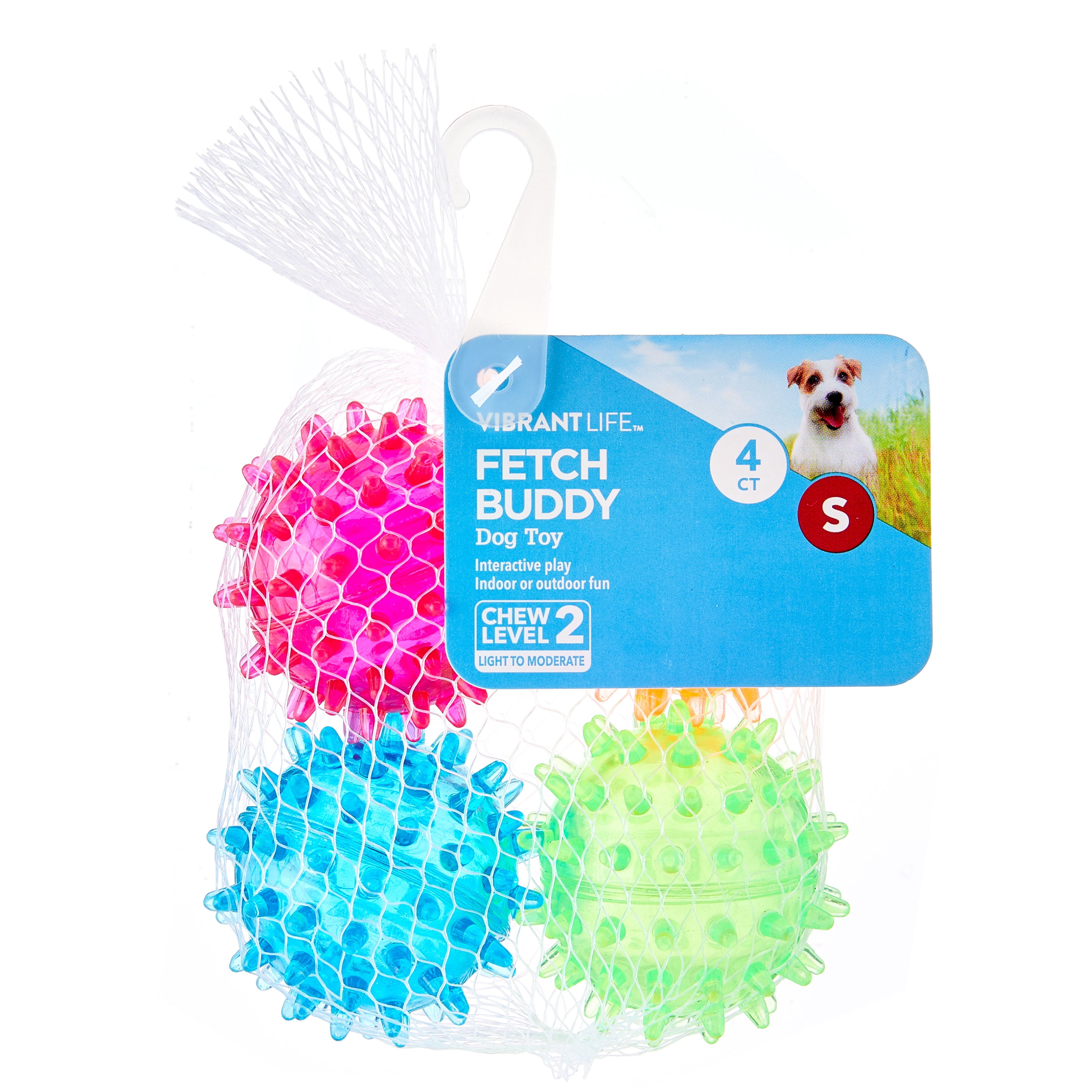 Vibrant Life Fetch Buddy Spiky Ball Fetch Dog Toys, 4-Pack Small, Color May Vary, Chew Level 2