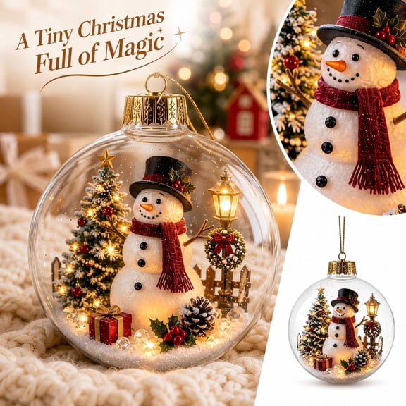 Glass Snow Globe Ornament with Warm Led Lights, Festive Christmas Tree Decoration for Holiday Display, Hanging Christmas Ornament, 1 Pack