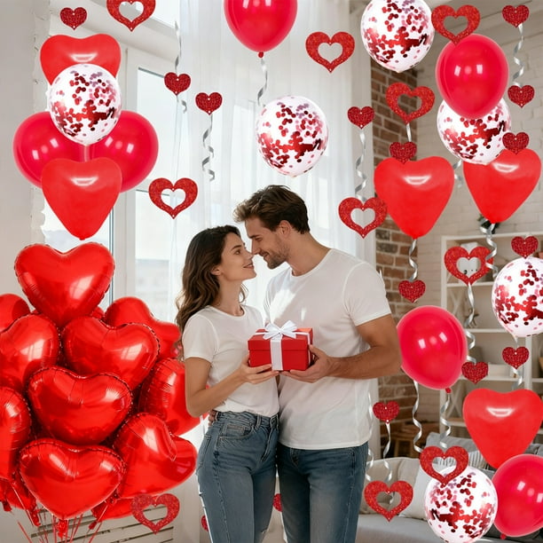 Adorno de Globo Rojo con Forma de Corazón para San Valentín | Globos Decorativos de Plástico | Decoración Festiva | Decoración Romántica para El Hogar | para Cumpleaños y Eventos | Diseño Ligero y Du