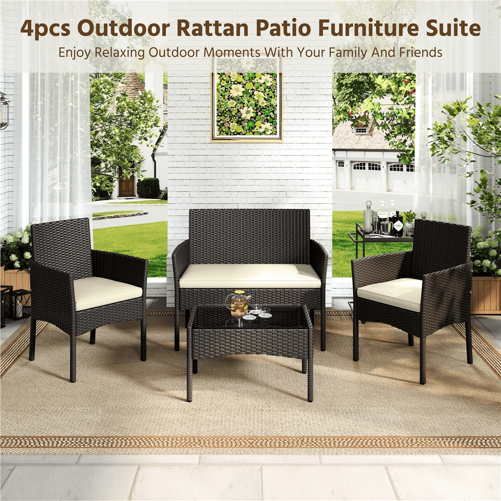 Renwick 4-Piece Outdoor Reception Set with Sofas and Coffee Table, Brown/Beige