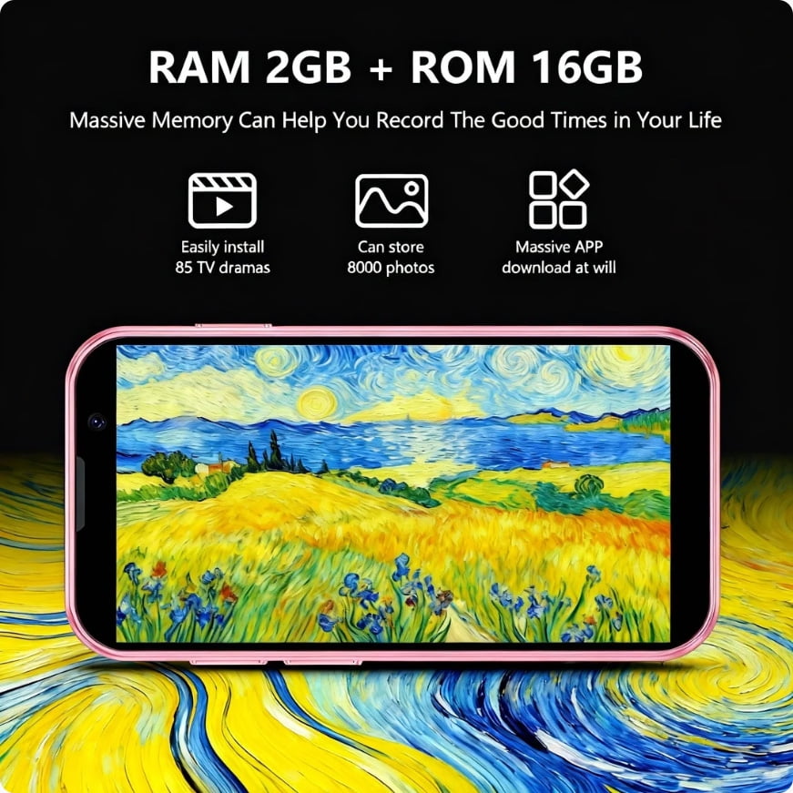 Mini Phone 3.0" HD Touch Screen Mini Smartphone Unlocked Android Compact Mobile Phone for Kids & Students Cell Phone wih Quad-Core Dual SIM Face ID 2GB+16GB