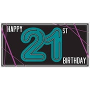 Happy 21st Birthday Banner Vibrant Vice Hollywood Theme Decoration (33.5 X 65in)
