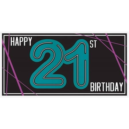 Happy 21st Birthday Banner Vibrant Vice Hollywood Theme Decoration (33.5 X 65in)