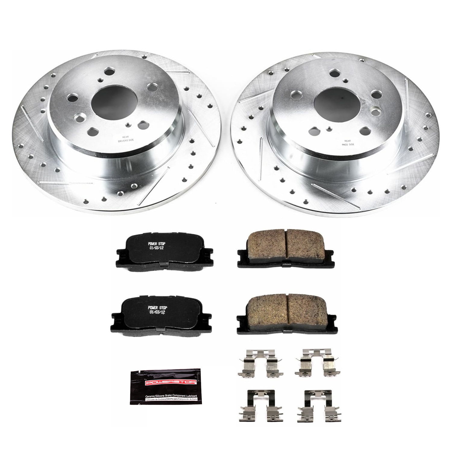 PowerStop Rear Z23 Evolution Sport Carbon-Fiber Ceramic Brake Pad and Drilled & Slotted Rotor Kit Fits: TOYOTA Select Models K1148