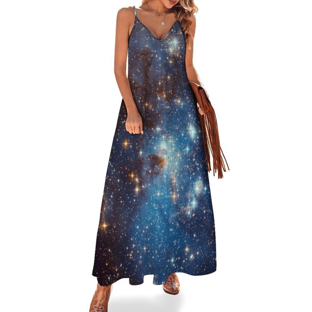 Vestido sin mangas con estrellas y nebulosa azul, vestido de hada, vestidos de noche de lujo , vestido de fiesta de noche