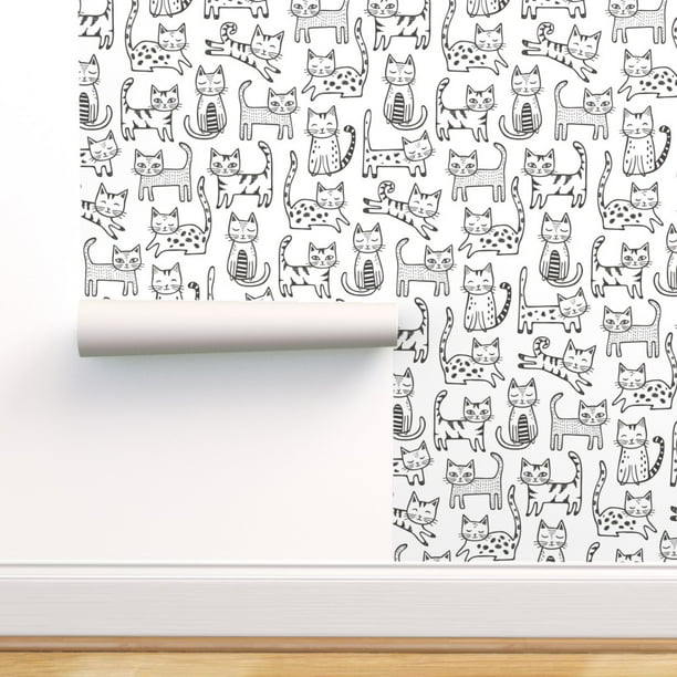 Peel-and-Stick Removable Wallpaper Kitten Cats Black White Pets