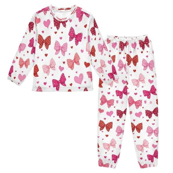 Fluffy Pajamas Set Fuzzy Winter Warm Pj Sets Pullover Tops and Long Pants Red and Pink Bows X-Small