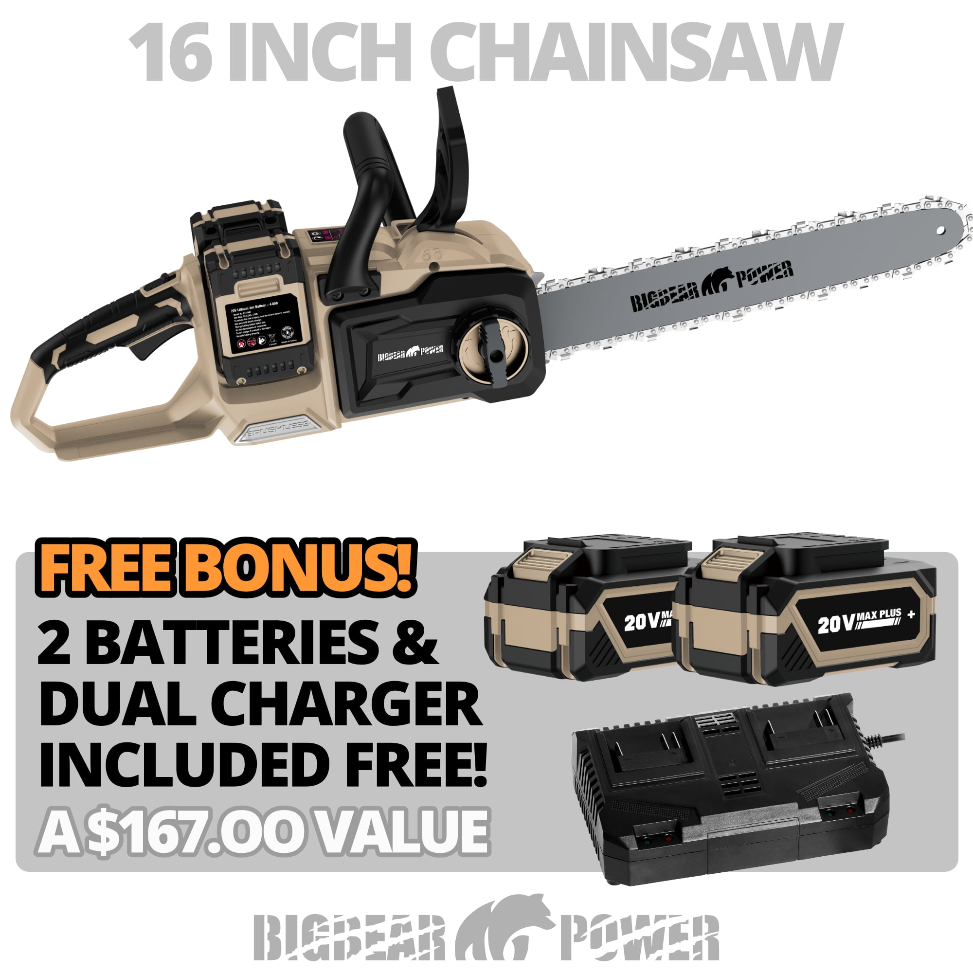 grace Greenworks 80V 16 inch Cordless Brushless Chainsaw, Tool Only