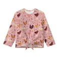 thumbnail image 5 of Xixirimido Rooster Butterfly Floral Pink Printed Girls Long Sleeve Shirt Kids Crewneck T-Shirts Trendy 3D Graphic Tie-hem Cute Tees for Fall Winter, Size 5-6, 5 of 7