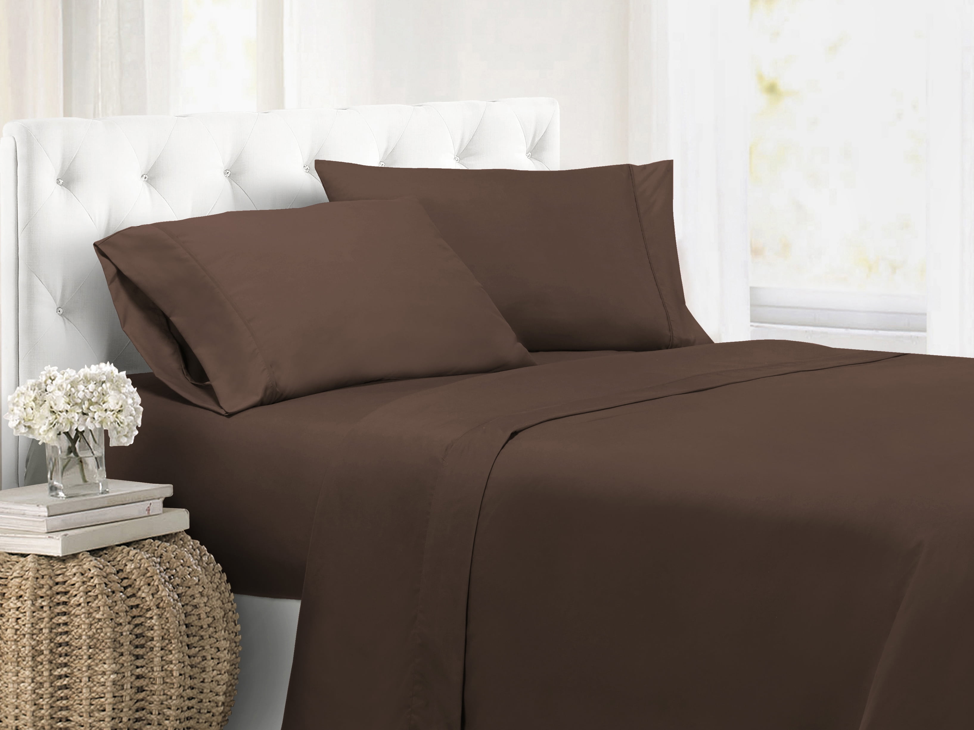 Swift Home Ultra Soft Wrinkle Resistant Easy Fit Sheet Set, 4 PC, Queen, Brown